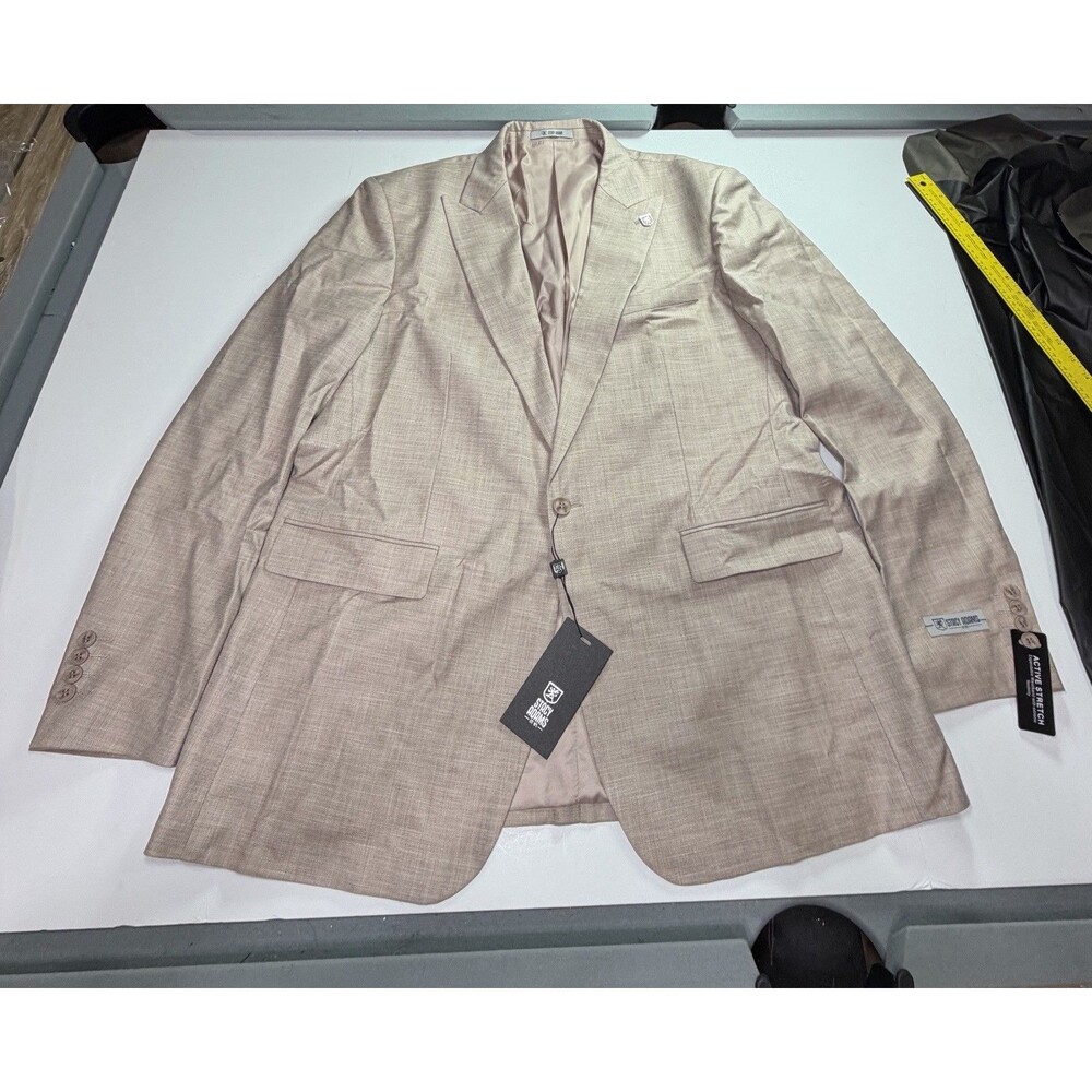 $349 NWT Stacy Adams Suit Jacket Blazer And Vest Size 48L Solid Light Carmel New